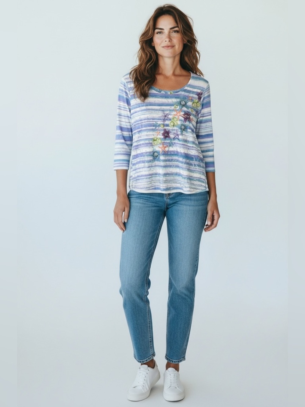 Lulu-B Striped Starfish Tee Purple & Blue Size Medium